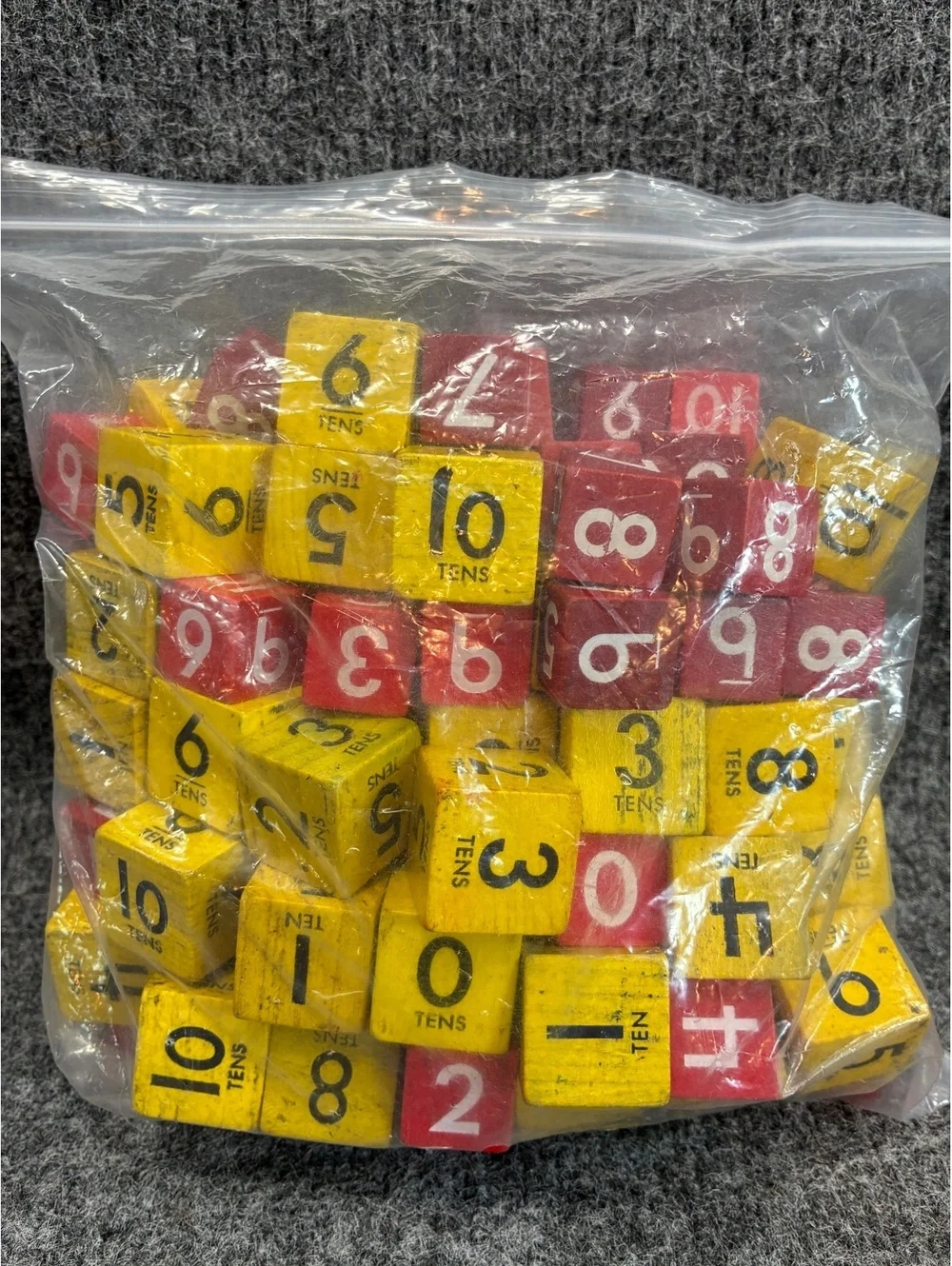 Vintage Wooden Number Dice Set in Red and Yellow
